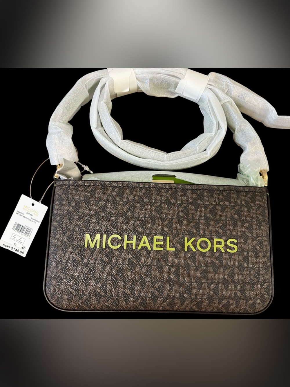 Michael Kors Bryant Small Convertible XBody Pochette Brown MK Meadow Green NWT